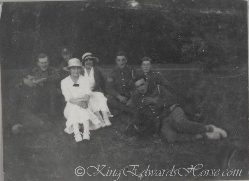 A Relaxing Picnic Scene at Watford in 1915 shortly before  the Regiment moved to Ireland…rumour has it that the Regiment was moved from  Watford in England to The Curragh in Ireland, not for any Military purpose but  to remove them from the local scene – ‘dashing’ Colonials being a distraction  for the local daughters of well to do retired Army Generals (with  connections)